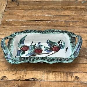 Vintage Italian Hand Painted Art Pottery Casserole Bread Basket Oven Safe